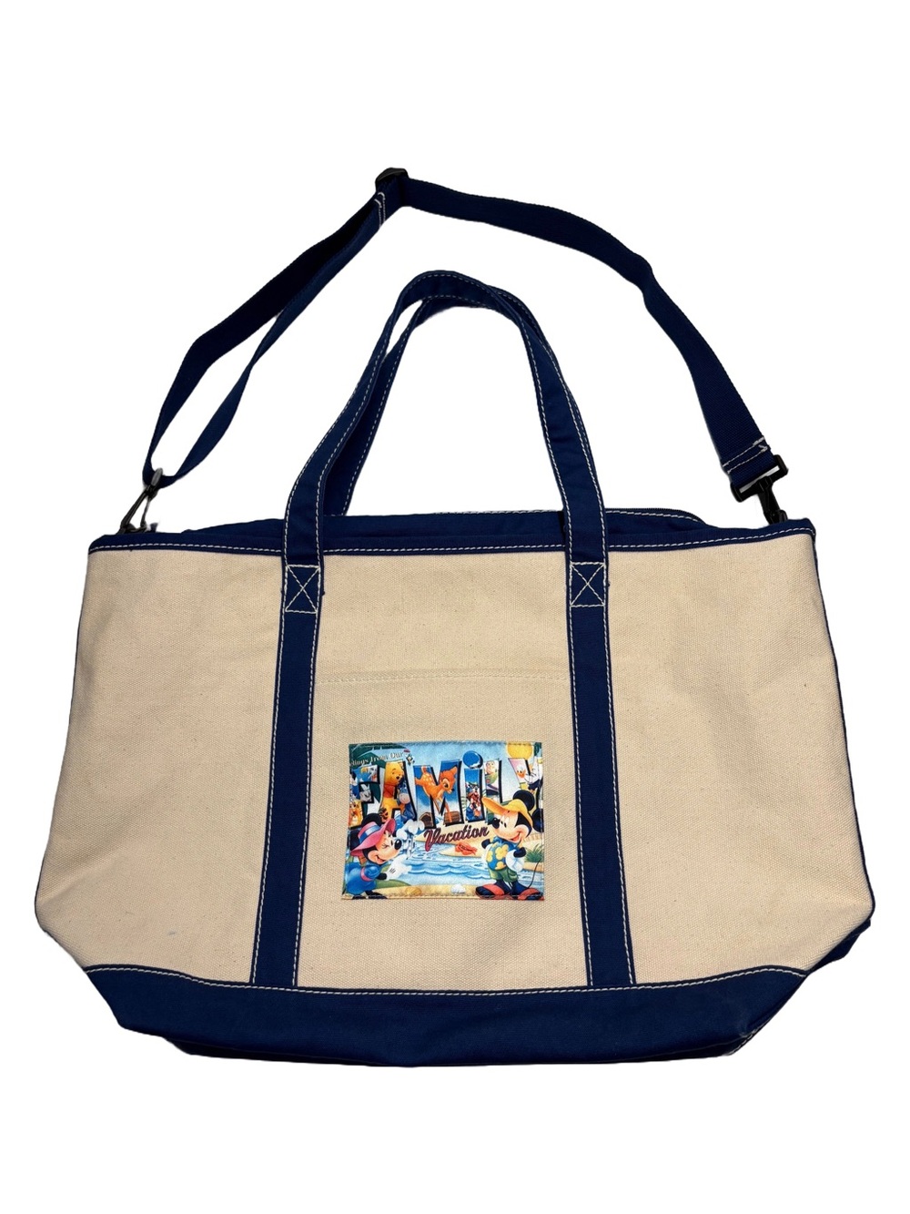 Disney Family Vacation Large Canvas Tote with Navy Trim